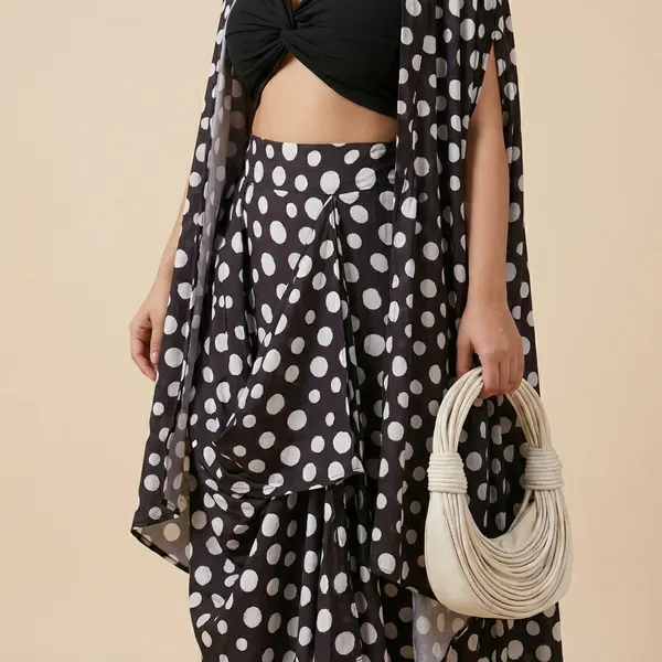 Polka_Dots_Black_And_White_Satin_Cotton_Mirage_Set_Co_Ord_For_Women