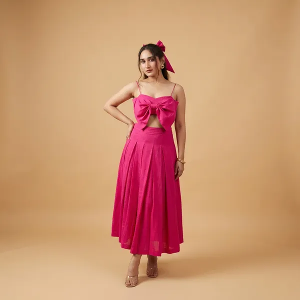 Solid_Cotton_Bow_Skirt_Co_Ord_Set_For_Women