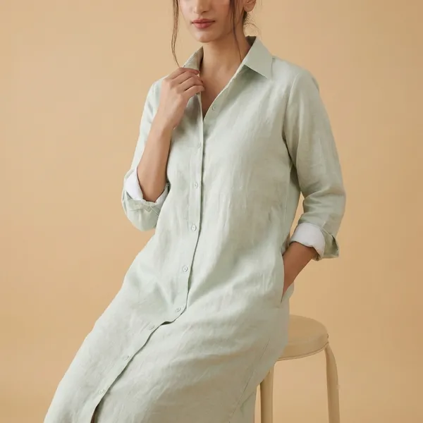 Linens_Collared_Linen_Shirt_Dress_For_Women