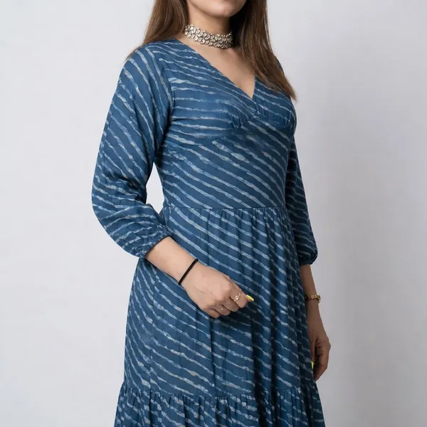 Mix_Cotton,_Masleen_Stripes_Gown_Floor_Length_For_Women