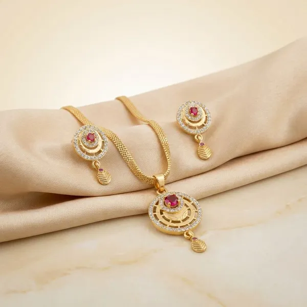 Elegant_Gold_Toned_Necklace_Set_With_Pink_Stone_Accent