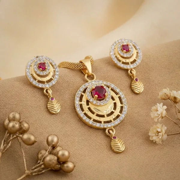Elegant_Gold_Toned_Necklace_Set_With_Pink_Stone_Accent