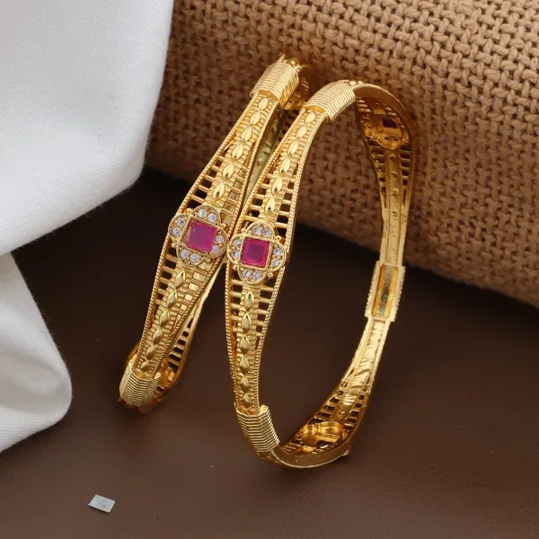 Traditional_Gold_Plated_Bangles_With_Pink_Stone_Embellishments_Set_Of_2