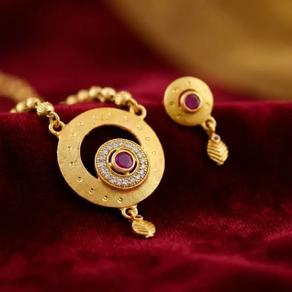 Golden_Circular_Pendant_Necklace_With_Matching_Earrings_Set