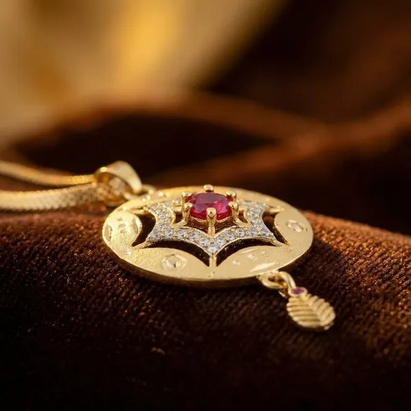 Golden_Star_Pendant_Set_With_Pink_Stone