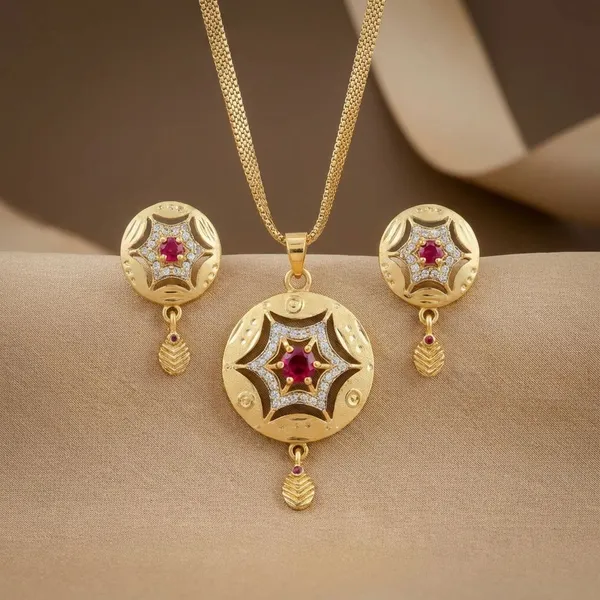Golden_Star_Pendant_Set_With_Pink_Stone