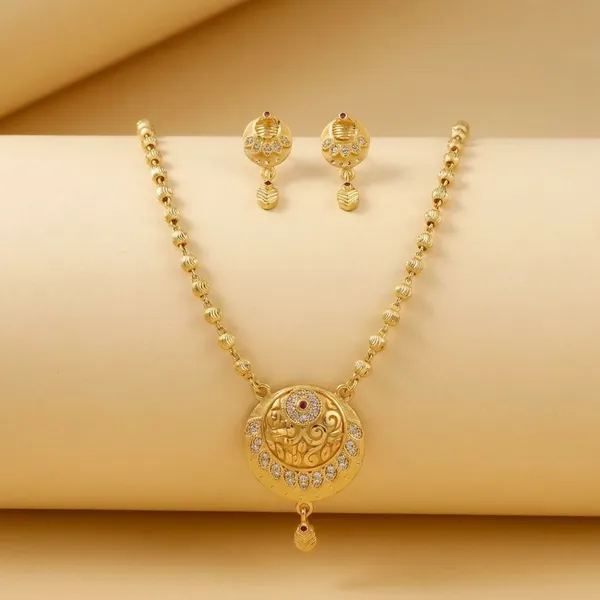 Traditional_Gold_Toned_Beaded_Necklace_Set_With_Pendant_And_Matching_Earrings
