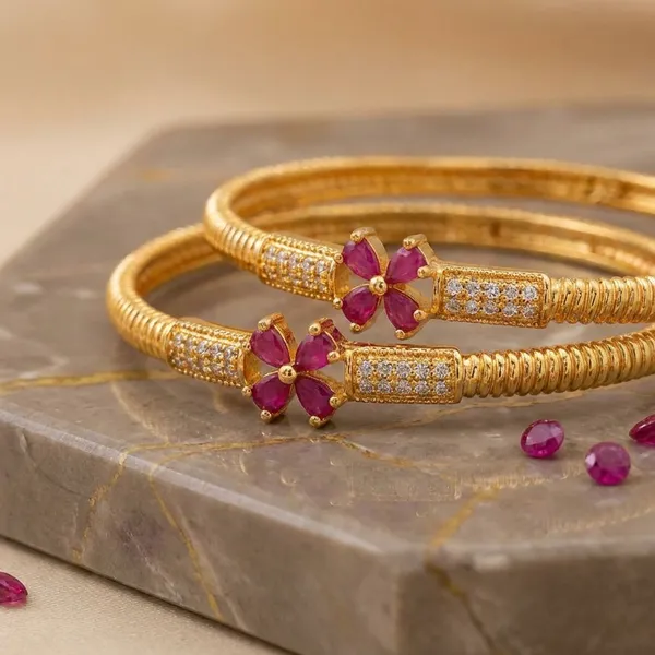 Elegant_Gold_Plated_Floral_Ruby_Bangles_Set_Of_2