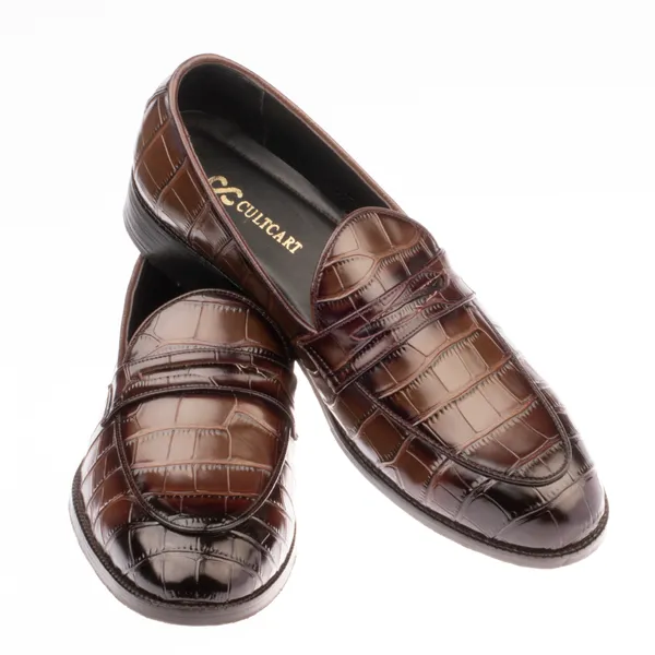 Brown_Croc_Textured_Penny_Shoes_For_Men