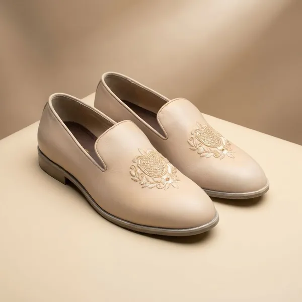Beige_Embroidered_Slip_On_Loafers_For_Men