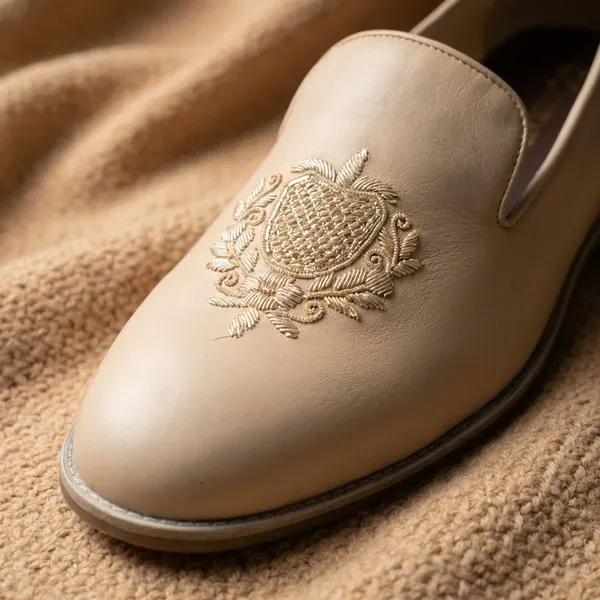 Beige_Embroidered_Slip_On_Loafers_For_Men