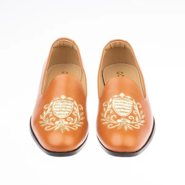 Brown_Leather_Embroidered_Slip_On_Shoes_For_Men