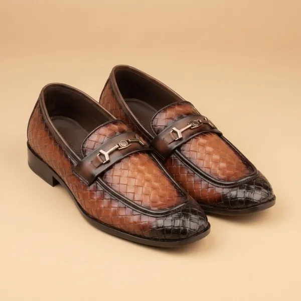 Brown_Woven_Leather_Loafers_With_Buckle_Detail_Shoes_For_Men