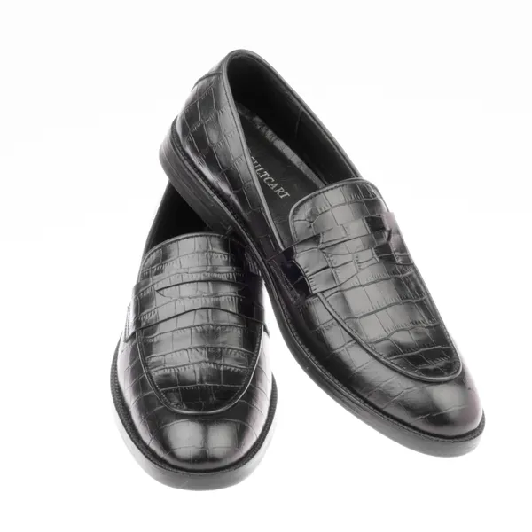 Black_Textured_Croc_Pattern_Penny_Shoes_For_Men