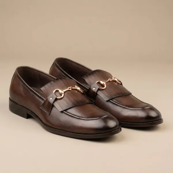 Brown_Leather_Formal_Slip_On_Gold_Chain_Detail_Shoes_For_Men