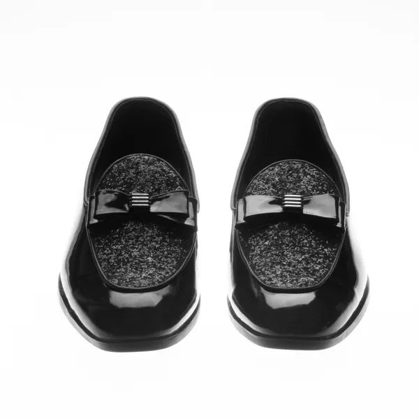 Black_Patent_Glitter_Bow_Formal_Slip_On_Shoes_For_Women