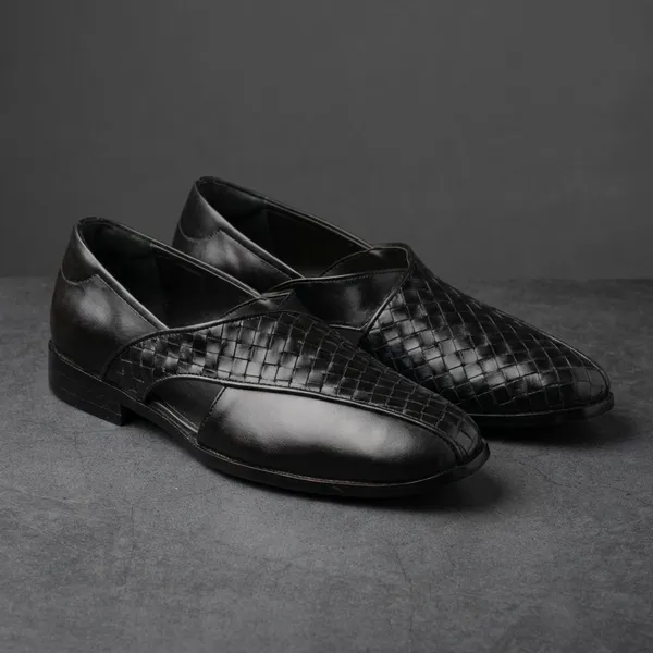 Black_Woven_Leather_Formal_Slip_On_Shoes_For_Men