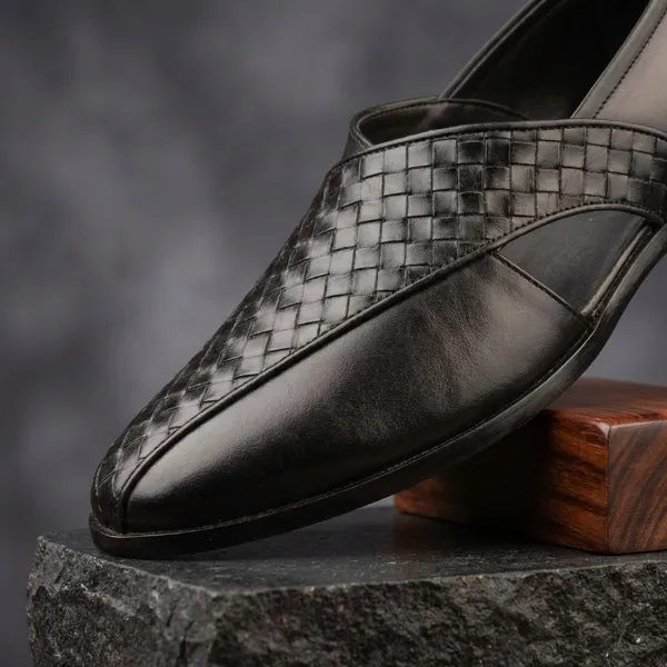 Black_Woven_Leather_Formal_Slip_On_Shoes_For_Men