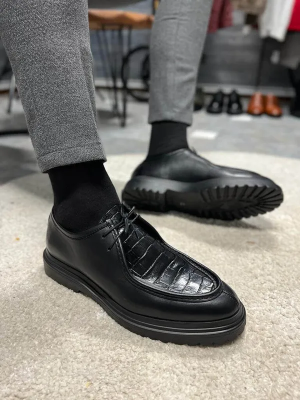 Black_Chunky__Croc_Lace_Up_Shoes_For_Men