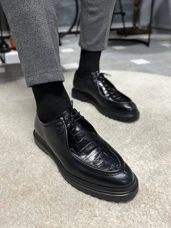 Black_Chunky__Croc_Lace_Up_Shoes_For_Men