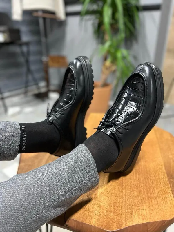 Black_Chunky__Croc_Lace_Up_Shoes_For_Men