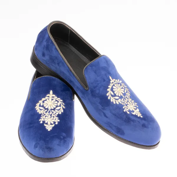 Blue_Royal_Blue_Embroidered_Loafers_With_Gold_Motif_For_Men