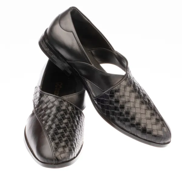 Black_Woven_Leather_Formal_Slip_On_Shoes_For_Men