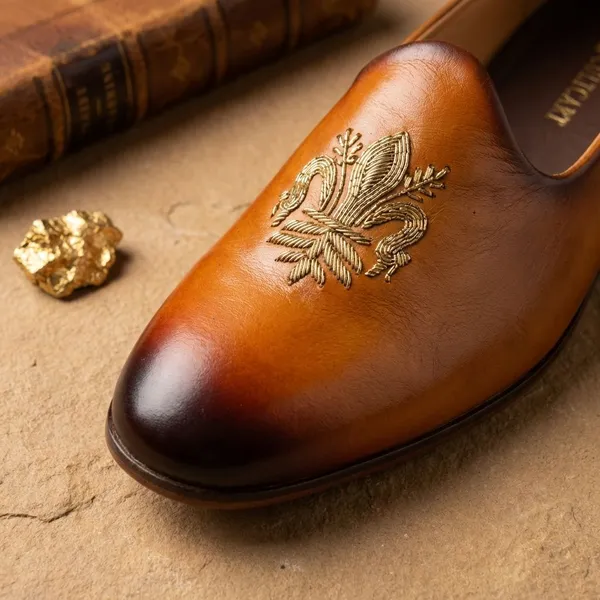 Brown_Leather_Embroidered_Emblem_Loafers_For_Men
