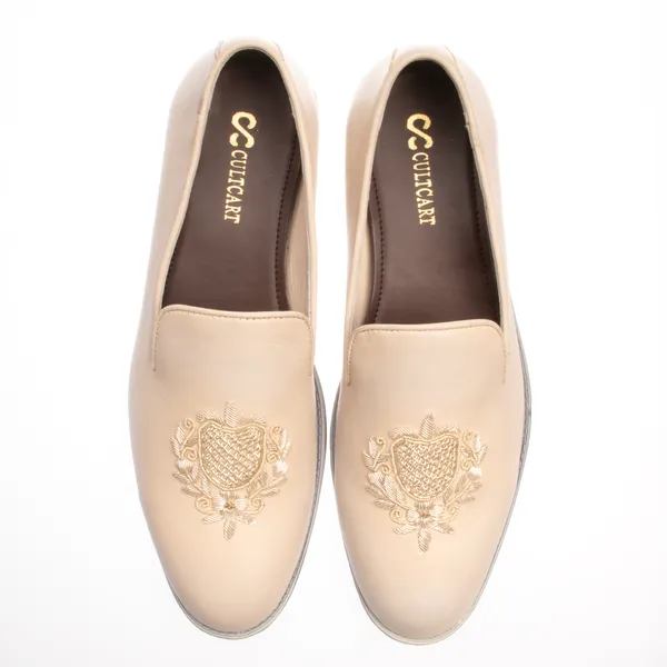 Beige_Embroidered_Slip_On_Loafers_For_Men