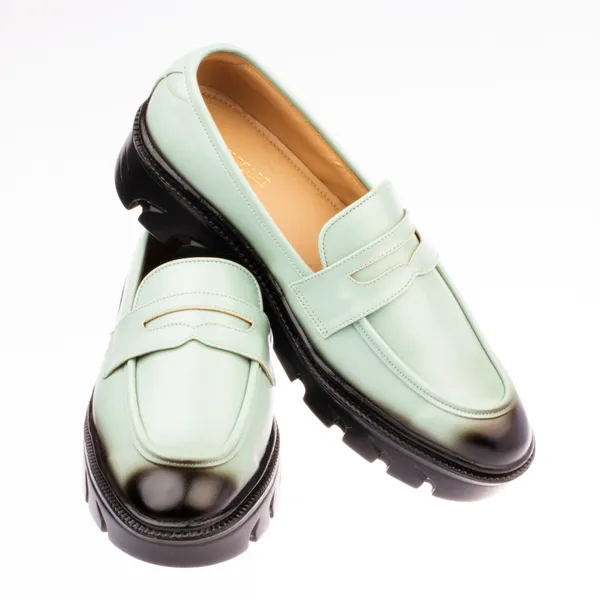 Light_Green_Mint_Leather_Penny_Loafers_With_Chunky_Sole_Shoes_For_Men
