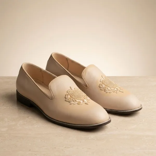 Beige_Embroidered_Ethnic_Formal_Slip_On_Shoes_For_Men