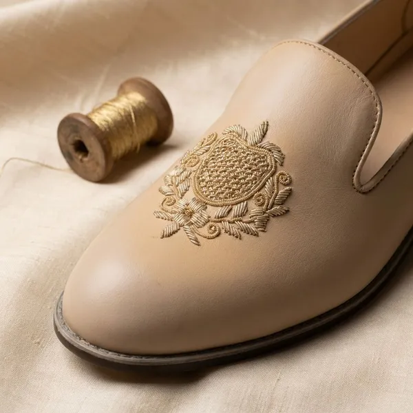 Beige_Embroidered_Ethnic_Formal_Slip_On_Shoes_For_Men