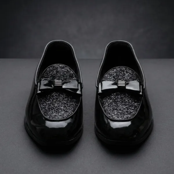 Black_Patent_Glitter_Bow_Formal_Slip_On_Shoes_For_Women