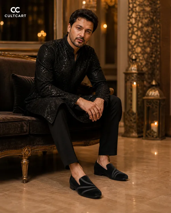 Black_Velvet_Striped_Detail_Shoes_For_Men