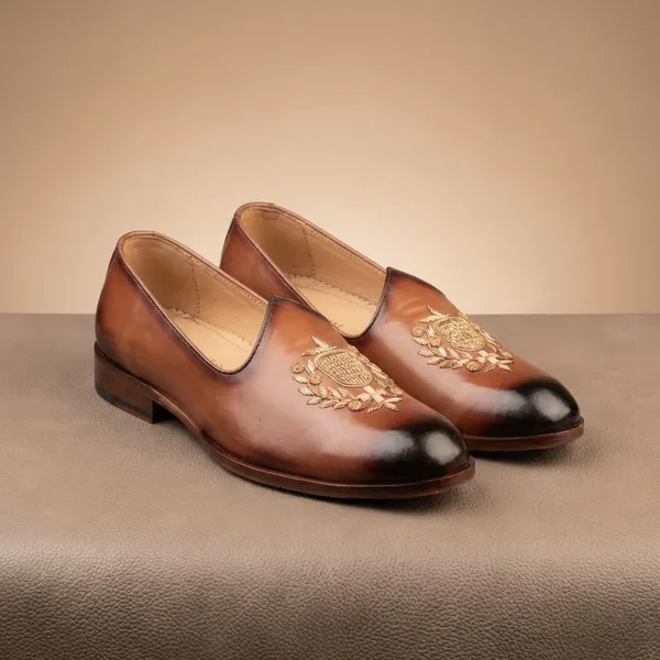 Brown_Premium_Burnished_Leather_Formal_Slip_On_With_Embroidered_Crest_Shoes_For_Men