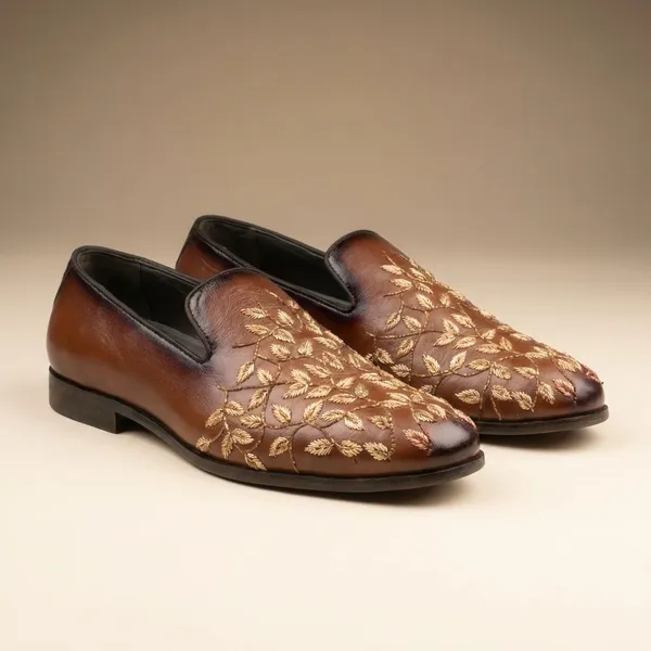Brown_Leather_Leaf_Embroidery_Shoes_For_Men