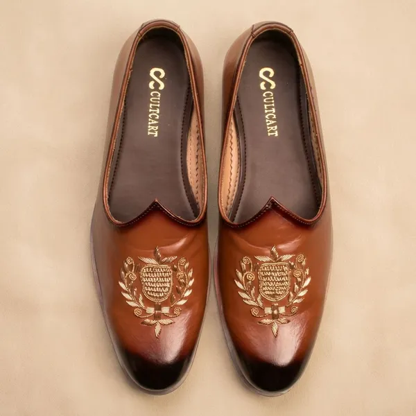 Brown_Handcrafted_Leather_Embroidered_Formal_Loafers_For_Men