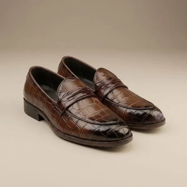 Brown_Croc_Textured_Penny_Shoes_For_Men