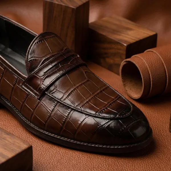 Brown_Croc_Textured_Penny_Shoes_For_Men