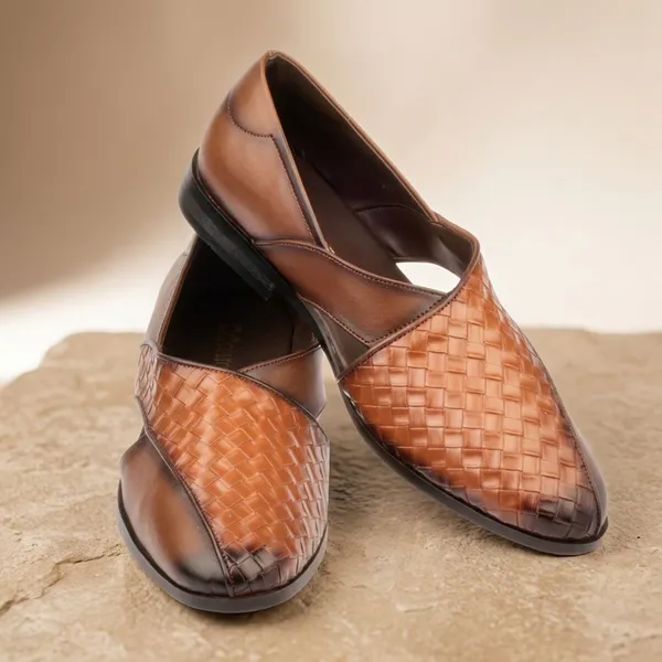 Brown_Tan_Woven_Leather_Slip_On_Formal_Shoes_For_Men