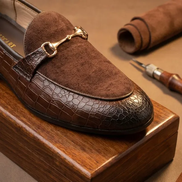 Brown_Crocodile_Textured_With_Horsebit_Detail_Shoes_For_Men