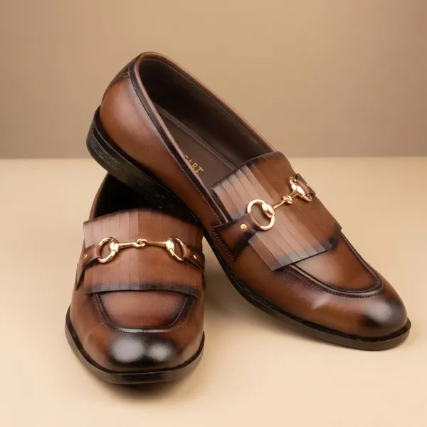 Brown_Leather_Horsebit_Loafers_With_Gold_Tone_Metal_Buckle_For_Men
