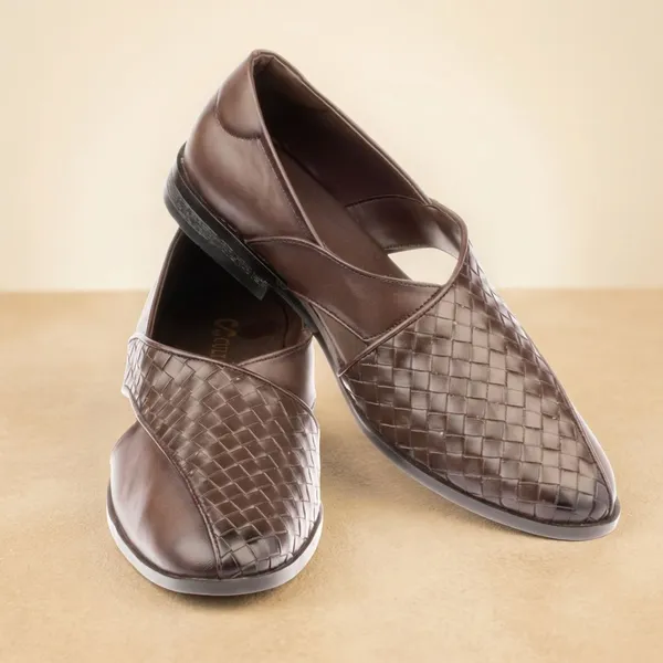 Brown_Woven_Leather_Slip_On_Shoes_For_Men