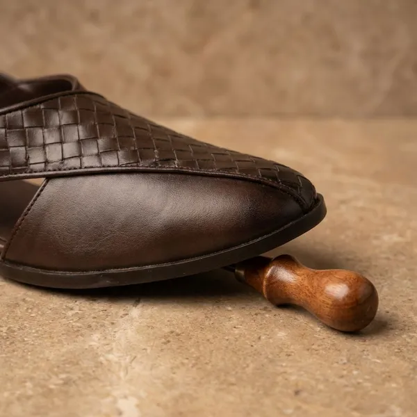 Brown_Woven_Leather_Slip_On_Shoes_For_Men