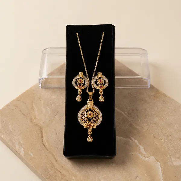 Gold_Toned_Floral_Meenakari_Pendant_Necklace_Set_With_Matching_Earrings
