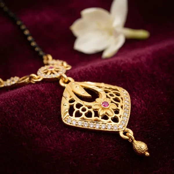 Golden_Mangalsutra_Pendant_Necklace_With_Black_Beads_And_Gemstone_Accent