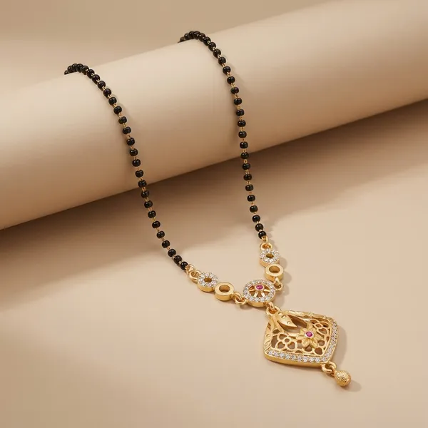 Golden_Mangalsutra_Pendant_Necklace_With_Black_Beads_And_Gemstone_Accent