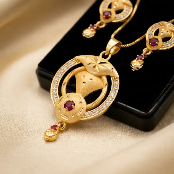 Elegant_Golden_Panda_Pendant_Necklace_And_Earrings_Set_With_Pink_Crystal_Accents