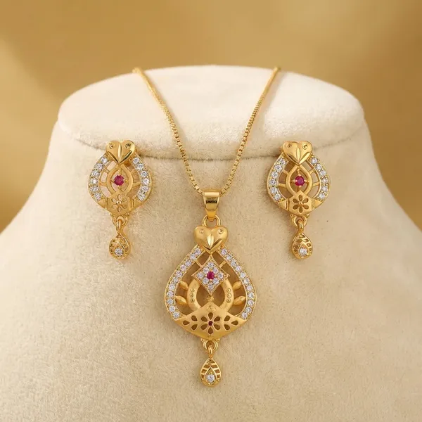 Elegant_Gold_Plated_Pendant_Set_With_Purple_Stones