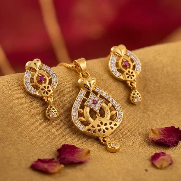 Elegant_Gold_Plated_Pendant_Set_With_Purple_Stones